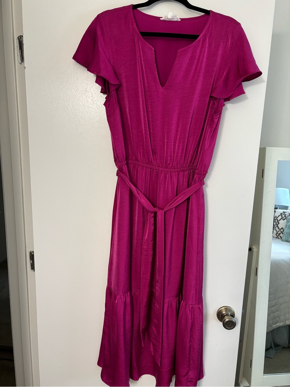 Lucky Brand Magenta Flutter-Sleeve Midi Dress